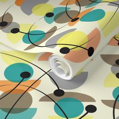 an abstract wallpaper design with circles and lines on white, green, blue, yellow and orange colors