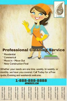 a flyer for cleaning services with a cartoon character