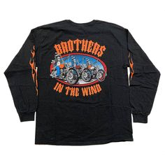 "Vintage Hanes brand \"Let's Ride\" motorcycle long-sleeve t-shirt. 100% pre-shrunk cotton. Mens (L)" Vintage Long Sleeve T-shirt For Winter, Biker Streetwear Tops For Fall, Fall Streetwear Biker Tops, Biker Style Tops For Fall Streetwear, Biker Style Tops For Streetwear In Fall, Retro Long Sleeve T-shirt With Screen Print, Moto Style Graphic Print Tops For Streetwear, Long Sleeve Graphic Tee With Back Print, Long Sleeve T-shirt With Front Print For Fall