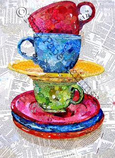 three colorful cups stacked on top of each other