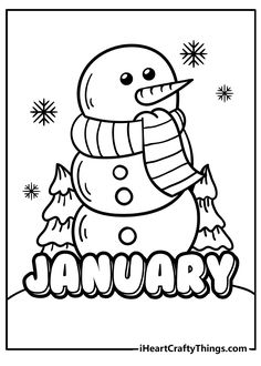 a snowman with the word january in it's center, surrounded by snowflakes