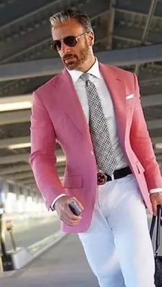 Terno Slim Fit, Blazer Outfits Men, Herren Style, Mens Fashion Blazer, Pink Suit, Traje Casual