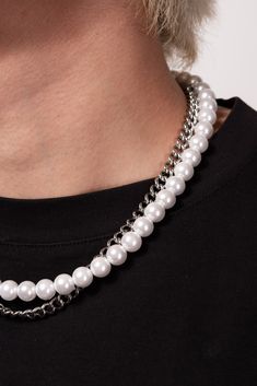 Get the best of both worlds with our Layered White Pearl with Stainless Steel Curb Chain Necklace! This elegant necklace features two necklaces in one, including a durable stainless steel curb chain that adds a touch of modern sophistication. Perfect for dressing up an outfit or adding a touch of swagger to your everyday look. SizeLength: 20 in (50.8 cm) Quality Made with stainless steel and acrylic pearl beads, our Layered White Pearl with Stainless Steel Curb Chain Necklace is ensured to last Cheap Silver Collar Necklace, Luxury White Statement Chain Necklace, Luxury White Necklaces With Chunky Chain, Luxury White Beaded Chain Jewelry, Luxury White Gold Jewelry With Beaded Chain, Luxury Silver Chain Necklace With Pearl Charm, Luxury Silver Choker With Pearl Chain, Luxury Silver Bead Jewelry, Luxury Silver Costume Jewelry Chain Necklace