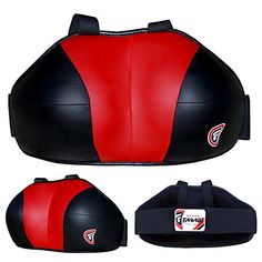 the red and black leather headgear is ready to be used as a kickbox