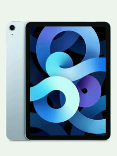 an apple ipad air is shown in front of a black background with blue swirls