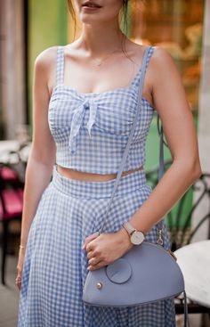 TIE BOW-TIE: BLUE GINGHAM CO-ORD AND HUGE CHICWISH GIVEAWAY Gingham Co Ord Set, Checked Outfit, Gingham Outfit, Hello Sweetie, Designer Dresses Casual, Soft Classic, Tie Bow, Blue Gingham, Blue Suit