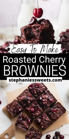 easy to make roasted cherry brownies with chocolate chips and cherries