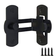 an image of a black door handle with screws