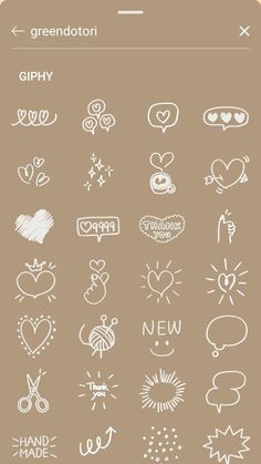 an iphone screen with various hand drawn symbols on it