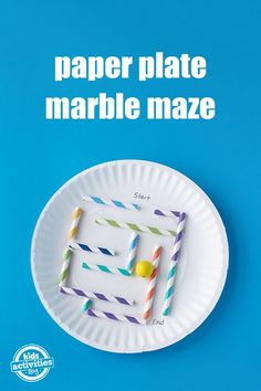 a paper plate that has some straws on it with the words paper plate marble maze