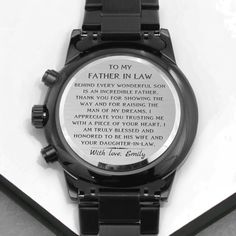 a watch with the words to my father in law on it