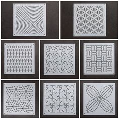 six different patterns are shown in black and white, each with an individual's own design