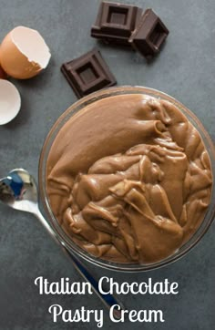 an italian chocolate pastry cream in a glass bowl