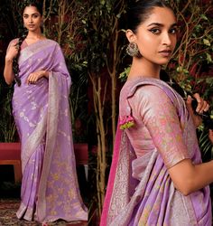 Purple Silk Bollywood Dola Silk Saree with Blouse Women in Lavender Blue Color with readymade Blouse Lavender Blue Color, Gold Saree Blouse, Red Saree Blouse, Pink Saree Blouse, Peach Color Saree, Dola Silk Saree, Indian Bridesmaids, Peach Saree, Cotton Saree Blouse