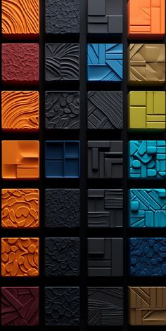 an array of different colored blocks in the shape of letters on a black background photo