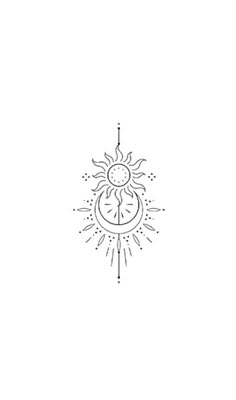 a black and white drawing of a sun with the moon above it, on a white background