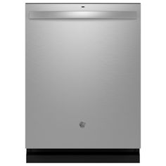 a stainless steel dishwasher on a white background