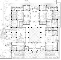 an architectural drawing of a house with lots of windows and floor plans on the walls