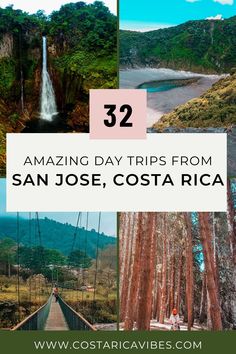 the costa rica coastline with text overlay reading 32 amazing day trips from san jose, costa rica