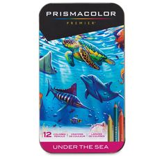 prismcolor pencils in tin with an image of sea animals and fish on it