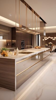 a modern kitchen with marble counter tops and stainless steel appliances