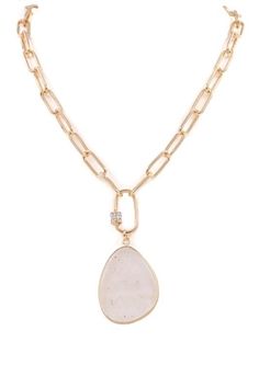 Stone teardrop necklace Length: 17" + 3" ext. Teardrop Necklace, Necklace Length, Necklace Lengths, Gold Necklace, Stone, Gold