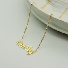 "14k Gold Name Necklace * Custom Name Necklace * Material : 14k Solid Gold - 8k Solid Gold * Finish : White Gold - Yellow Gold - Rose Gold * Production Method : Laser and handmade processes * Lenght: Adjustable Between 14 inch - 22 inch *Lowercase Height : 5 mm A Necklace that your neck will seriously loveee. This name necklace is perfect for everyday. * 100% Handmade for your size * All jewelry comes in beautiful packaging, gift ready. * All items are made to order in Turkey. * Our current proc Yellow Gold Custom Name Necklace For Everyday, 14k Gold Filled Yellow Gold Necklace For Personalized Gift, Everyday Yellow Gold Custom Name Necklace, Personalized 14k Gold Delicate Chain Jewelry, Personalized 14k Gold Delicate Chain Necklace, Minimalist Yellow Gold Name Necklace As Gift For Her, Dainty 14k Gold Personalized Gift Necklace, Dainty 14k Gold Necklace For Personalized Gift, Minimalist Yellow Gold Name Necklace For Her