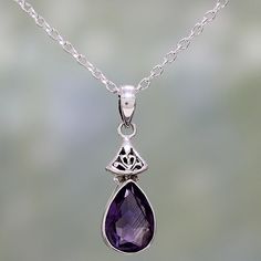 Short Silver Necklace, Amethyst Pendant Necklace, Sterling Necklace, Traditional Indian Jewellery, Amethyst Necklace Pendant, Drop Pendant Necklace, Sterling Necklaces, Amethyst Color, Silver Jewels