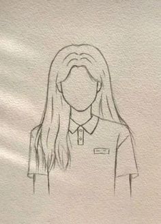 a drawing of a girl with long hair wearing a polo shirt and looking straight ahead