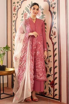 Cross Stitch Pink Pakistani Dress Causal Online | CS-0208 Pink Pakistani Dress, Branded Outfits, Lawn Suit, Stitch Clothes, Embroidered Dupatta, Pakistani Dress, Stylish Party Dresses, Lawn Suits, Pakistani Designers