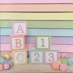 colorful blocks with letters and numbers on them