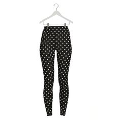 Time And Tru Women's Black Polka Dot Knit Leggings Size L (12-14) Black Color With White Polka Dot High Rise Pull On Styling Elastic Waist 90% Polyester 10% Spandex Brand New With Tag Fitted Polka Dot Casual Bottoms, Coraline Movie, Side Leggings, Velour Leggings, Pleather Leggings, Camouflage Leggings, Halloween Leggings, Suede Leggings, Footless Tights