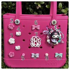 "Stand out in the world of Bogg Bags with our uniquely decorated designs.   Handle hang charm is hand beaded double layer and the only one available just like this.   Rose measure 1.25\" Ice Cream Scoops measure .6\" Kitty measures 1.15\" Bows measure 1.75\" Monogram measures 2.5\" ----- Bogg bag is not included in sale.   Seller Notes:  Bows-9, Ice Cream-D, Kitty-46, Rose-49" Handmade Pink Bag For Personal Use, Cute Small Pink Bag, Large Pink Bag Suitable For Gifts, Personalized Pink Bag For Everyday, Large Pink Bag As Gift, Personalized Pink Bags For Everyday, Customizable Pink Bags For Personal Use, Small Handmade Pink Bag, Customizable Rectangular Pink Bag