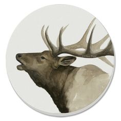 a painting of a deer with antlers on it's back and head in profile