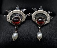 Beautiful Vintage Art Deco Silver, Gold  Garnet Pearl Earrings hand made and signed in the back good pre/owned condition. Contemporary Handmade Round Earrings, Contemporary Handmade Earrings For Formal Occasions, Vintage Moon, Wide Cuff Bracelets, Vintage Art Deco, Garnet, Vintage Art, Jewelry Earrings Dangle, Pearl Earrings