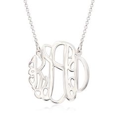 Ross-Simons - Sterling Silver Large Monogram Necklace. 18". An on-trend gift that's always well received. Our sterling silver large monogram pendant is an impressive way to display those three very special initials in elegant round script. Specify three initials and which to center. Pendant cannot be removed from the sterling silver rolo chain. Proudly handcrafted in the USA - custom-crafted in our Rhode Island studios! Lobster clasp, sterling silver monogram necklace. Silver Hypoallergenic Initial Pendant Jewelry, Initials Sterling Silver Necklace Gift For Mom, Personalized Adjustable Sterling Silver Initial Necklace, Silver Initial Necklace For Mom, Personalized Sterling Silver Initial Necklace, Silver Initial Pendant Jewelry For Mom, Silver Initial Necklace Gift For Mom, Silver Initial Pendant Jewelry Gift For Mom, Silver Sterling Silver Initial Necklace For Mother's Day