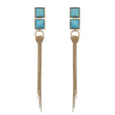 18k Gold Plate Fringe Earrings With Two 1/2" Square Blue Haulita Stones Artist: Marcia Moran Fun, Flirty, Fabulous Marcia Moran Blue Haulita Tassel Earrings Will Take You From Day To Night! This Striking Pair Of Earrings Is 18k Gold Plated Earrings Plus The Chain Tassel Fringe Is Approx. 4" Long, Fringe Alone Is Approx. 3" Earrings Show Off 2 Beautiful Square Shaped Blue Haulita Stones Pierced Also Shown Is Coordinating Necklace; See Separate Listing Luxury Blue Dangle Chandelier Earrings, Blue Dangle Chandelier Earrings With Latkans, Blue Chandelier Dangle Earrings With Latkans, Blue Latkans Chandelier Dangle Earrings, Blue Dangle Earrings With Latkans, Elegant Blue Tassel Earrings, Elegant Turquoise Tassel Earrings, Elegant Turquoise Earrings With Tassels, Elegant Blue Tassel Earrings As Gift