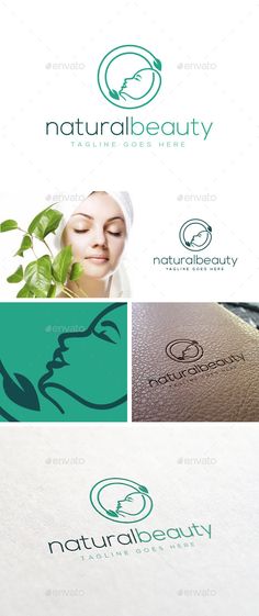 the logo for natural beauty is shown in four different colors and sizes, including green leaves