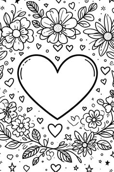 a heart surrounded by flowers and stars