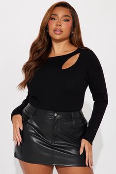 Available In Black And Ivory. Crewneck Sweater Long Sleeve Cut Out 68% Rayon 32% Polyester Imported | Jesson Sweater in Black size Small by Fashion Nova Fitted Black Cropped Long Sleeve Sweater, Black Ribbed Long Sleeve Cropped Sweater, Black Cutout Sweater, Halloween Top, Sweater Jumpsuit, Jean Top, Sweater Long Sleeve, Crewneck Sweater, Long Sweaters