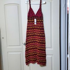 Fabulous V Neck Spaghetti Strap Knit Midi Dress. 69%Cotton 27%Polyester 4% Other Fibre Casual Knit Crochet Maxi Dress, Casual Crochet Knit Maxi Dress, Red Knit Summer Dress, Zara Bohemian Red Midi Dress, Red Sleeveless Crochet Dress For Vacation, Casual Knit Midi Dress By Zara, Zara Knit Midi Dress, Zara Casual Knit Midi Dress, Casual Red Crochet Dress