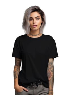 Introducing our Black Relax Fit T-Shirt, a versatile staple for the modern wardrobe. Part of our relaxed collection, this women's jersey tee boasts a classic crew neck and short sleeves, exuding effortless style and comfort. Designed with the contemporary individual in mind, its tailored yet relaxed fit ensures a flattering silhouette for every body type. Made from premium Airlume cotton, this t-shirt offers a luxurious feel and exceptional breathability, keeping you cool and comfortable all day Minimalist Crew Neck T-shirt, Black Plain T-shirt For Streetwear, Black Minimalist Crew Neck T-shirt, Black Basic Short Sleeve T-shirt, Black Cotton Minimalist T-shirt, Black Short Sleeve Basic T-shirt, Minimalist Black Cotton T-shirt, Black Minimalist Cotton T-shirt, Black Crew Neck Basic Top