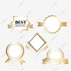 gold and white badges with ribbons on transparent background, hd png files for free