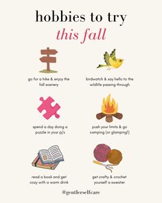 a poster with the words hobbies to try this fall