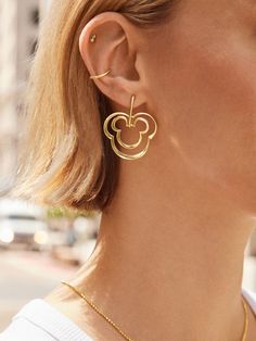 Extra ears never hurt. Elevate your ear stack with the Mickey Mouse Disney Layered Earrings, composed of two layered Mickey Mouse outlines on each earring. This Disney accessory brings bold style and fun movement to any look, and of course loads of Disney magic. This is an officially licensed Disney product. Mickey Mouse Outline, Layered Earrings, Mickey Earrings, Ear Stack, Disney Jewelry, Bold Style, Disney Accessories, Disney Magic, Bold Fashion