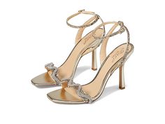 Jewel Badgley Mischka Gemma - Women's Shoes : Gold : Make a classy entrance at any event by wearing the Jewel Badgley Mischka Gemma Heels. Textile upper. Textile lining and insole. Glitter embellishment on the straps. Ankle strap with buckle closure. Open toe silhouette. Stiletto heel style. Flocked outsole. Imported. Measurements: Heel Height: 4 1 2 in Weight: 8 oz Product measurements were taken using size 9, width M. Please note that measurements may vary by size. Weight of footwear is based Elegant Sparkling Sandals For Holiday, Glamorous Glitter Sandals For Formal Occasions, Glamorous Sparkling Formal Sandals, Elegant Gold Heels With Buckle Closure, Elegant Glitter Sandals For Wedding, Elegant Glitter Heels In Synthetic Material, Elegant Synthetic Sandals For Holidays, Elegant Glitter Heels With Synthetic Material, Elegant Glitter Synthetic Heels