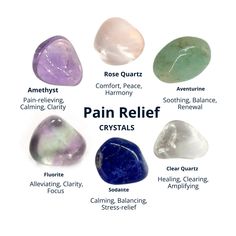 6 x healing crystals set to support pain relief. HEALING STONES INCLUDE: Rose Quartz: Comfort, Peace, Harmony Rose Quartz is traditionally used for its gentle, nurturing energy, ideal for soothing emotional pain and promoting self-love and acceptance. It fosters inner peace and harmony, traditionally believed to aid in alleviating physical discomfort such as tension headaches and stress-related muscle aches. Fluorite: Alleviating, Clarity, Focus Fluorite has a long tradition of use as a highly p Emotional Healing Crystals, Crystals For Emotional Healing, Chakra Stones Healing Crystals, Crystals Healing Grids, Healing Crystals For You, Physical Pain