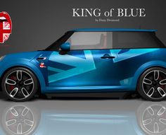 a blue mini car with the words king of blue on it