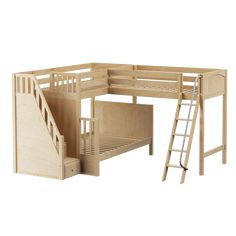 a wooden bunk bed with stairs next to it and a ladder leading up to the top