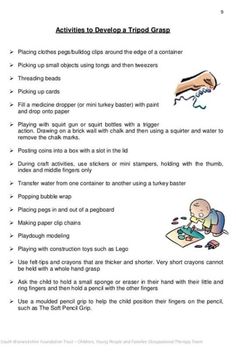 Activities that promote tripod development Developmental Milestones Toddlers, Oral Motor Activities, Prewriting Skills, Fine Motor Development, Pediatric Occupational Therapy, Pre Writing Activities